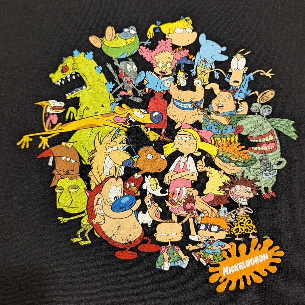 Nickelodeon Retro Black T-shirt Size Large With All The Characters From The 90s